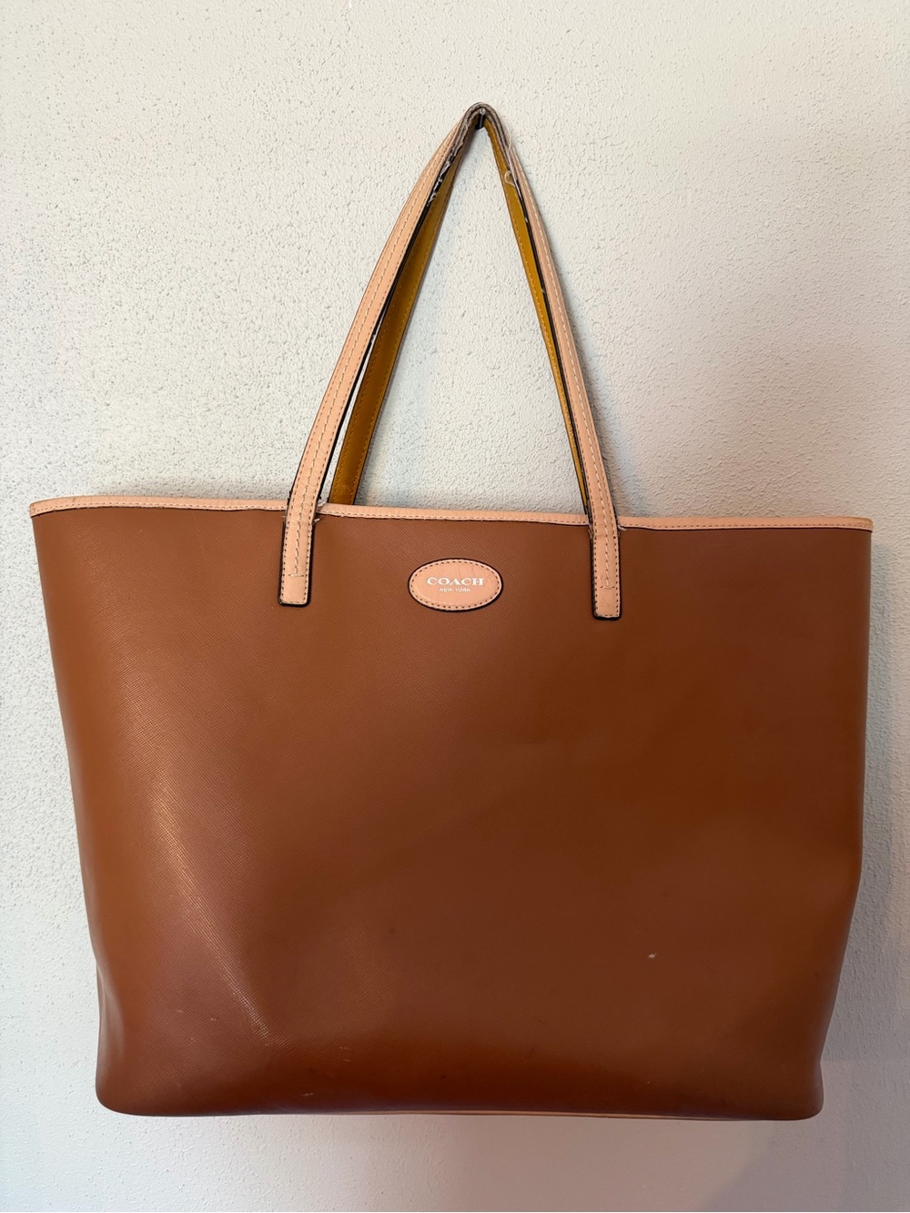 COACH Brown Leather Tote with Pale Pink Trim